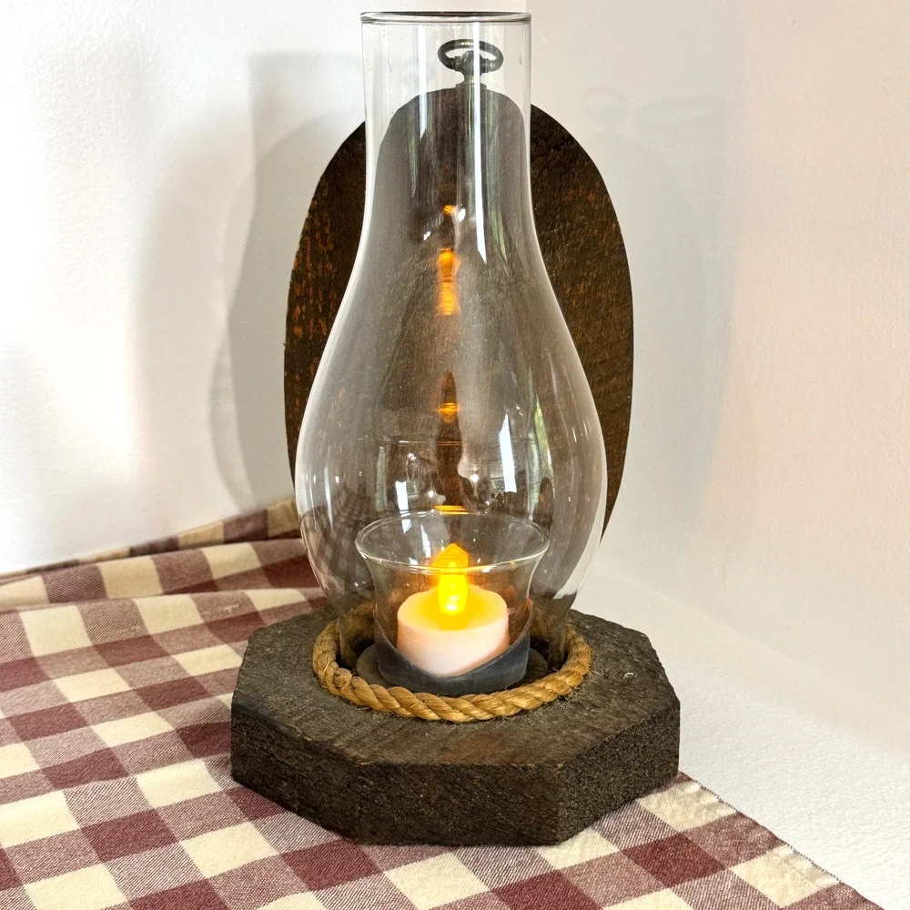 Primitive Rustic Wall Mount Hurricane Candle Sconce Wood Glass Chimney Country